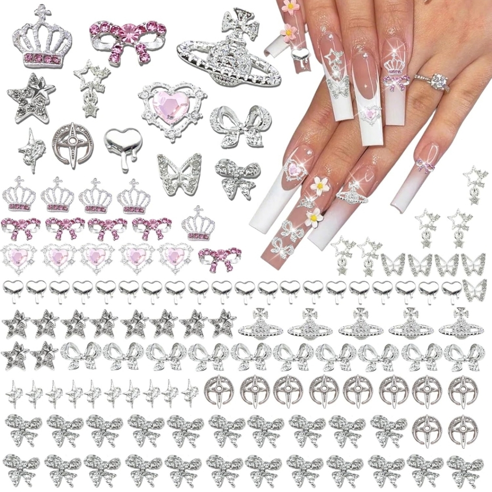110 PC Silver Nail Charms
